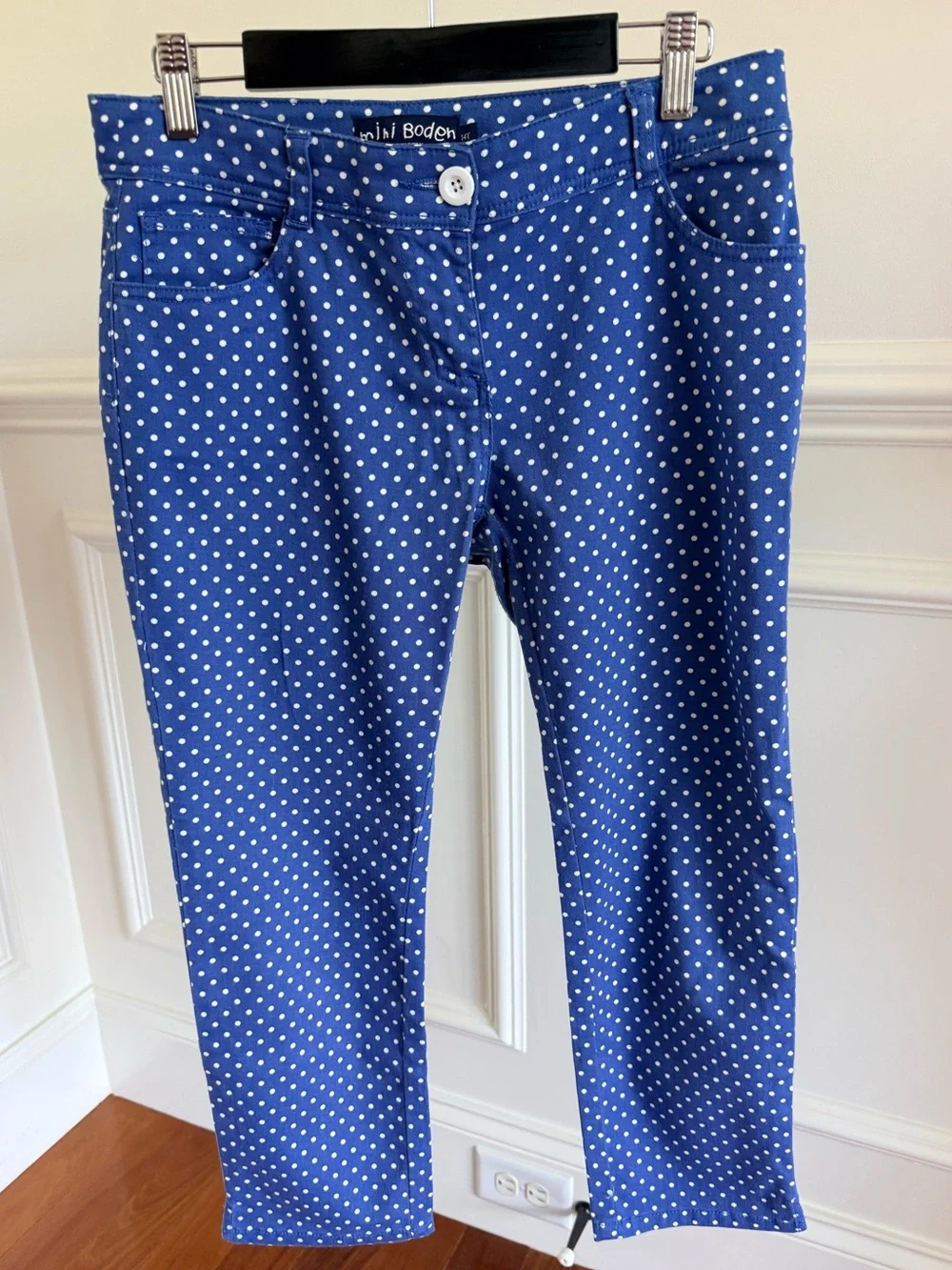 Mini Boden Big Girls Capri Pants Adjustable Waist Blue Polka Dot Jeans Size 14Y